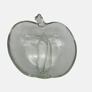 Apple Shaped Clear Glass Divided Snack Dish 6.5" x 6" Nuts Candy